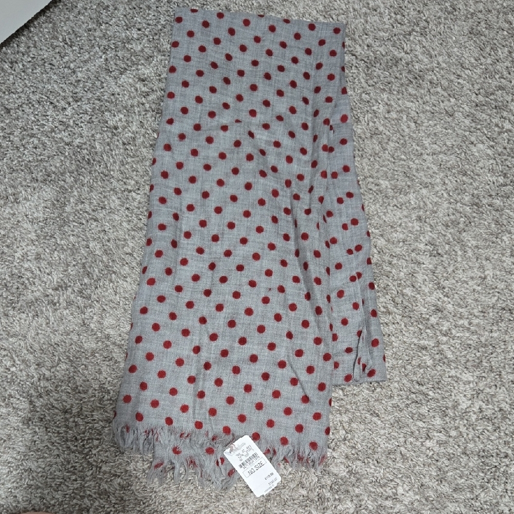 Neiman Marcus Gray and Red Polka Dot Scarf